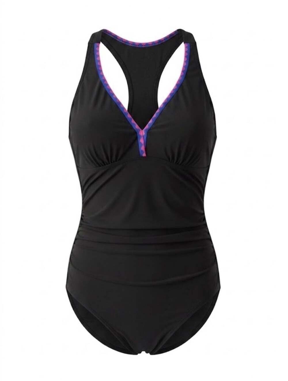 Ulla Popken Neon Rickrack Trim Ruched One-Piece Swimsuit large